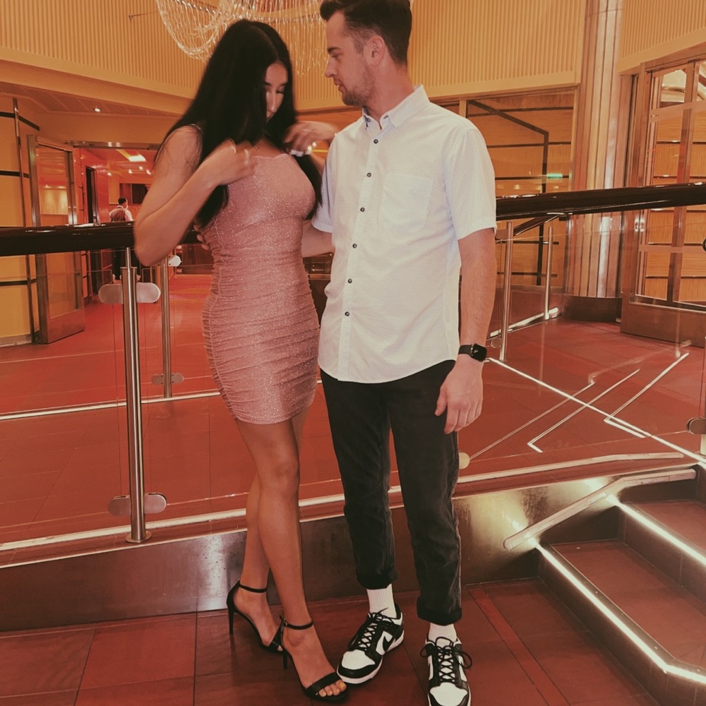 SHEIN Pink Glitter Ruched Dress